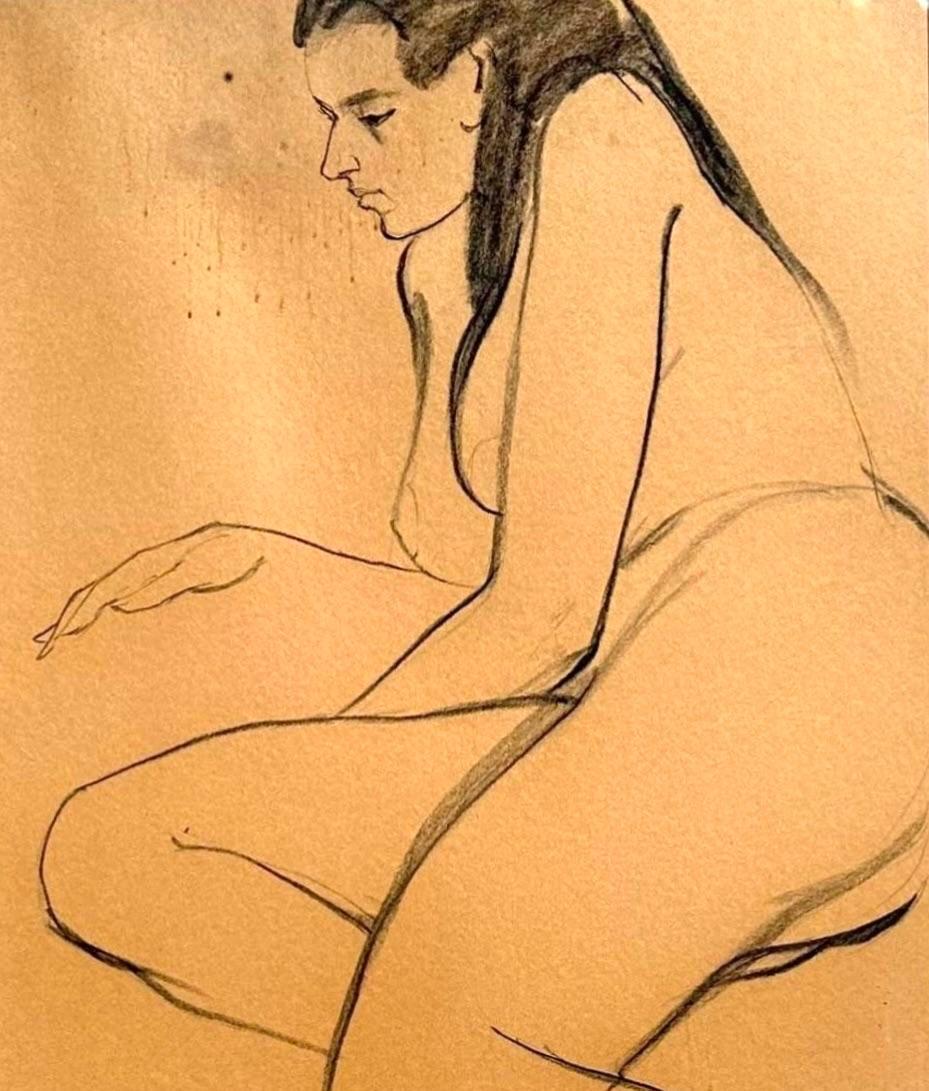 Nordamericano Disegno di figura vintage originale firmato in vendita