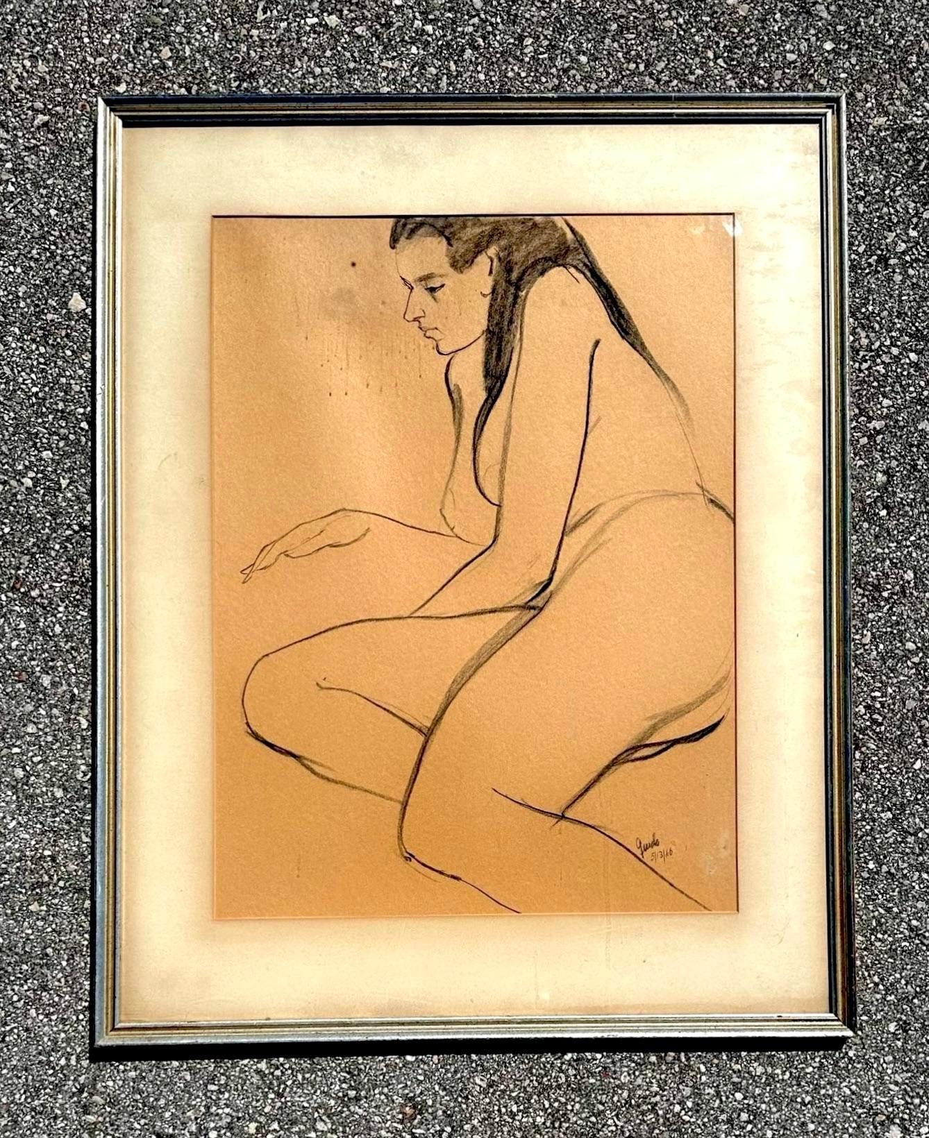 XX secolo Disegno di figura vintage originale firmato in vendita