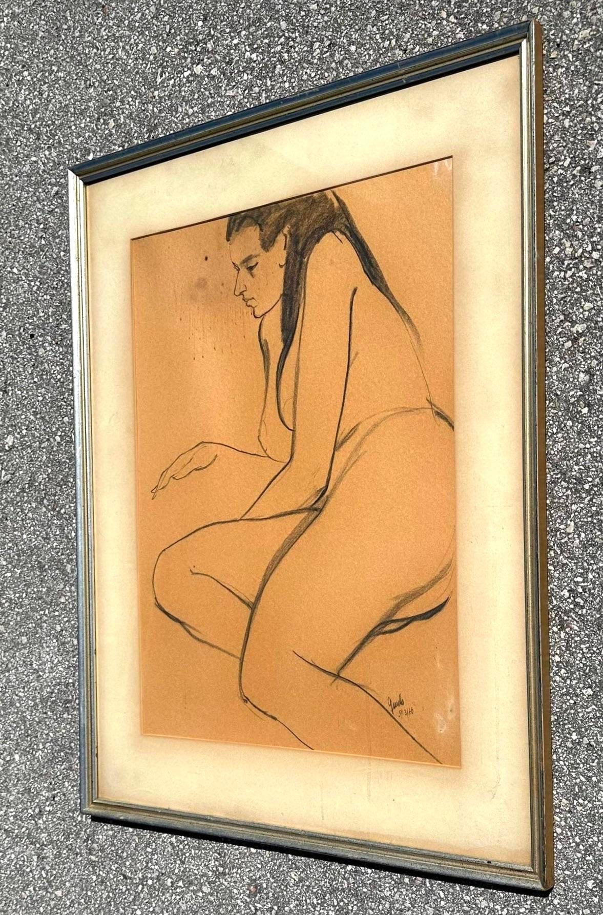 Carta Disegno di figura vintage originale firmato in vendita