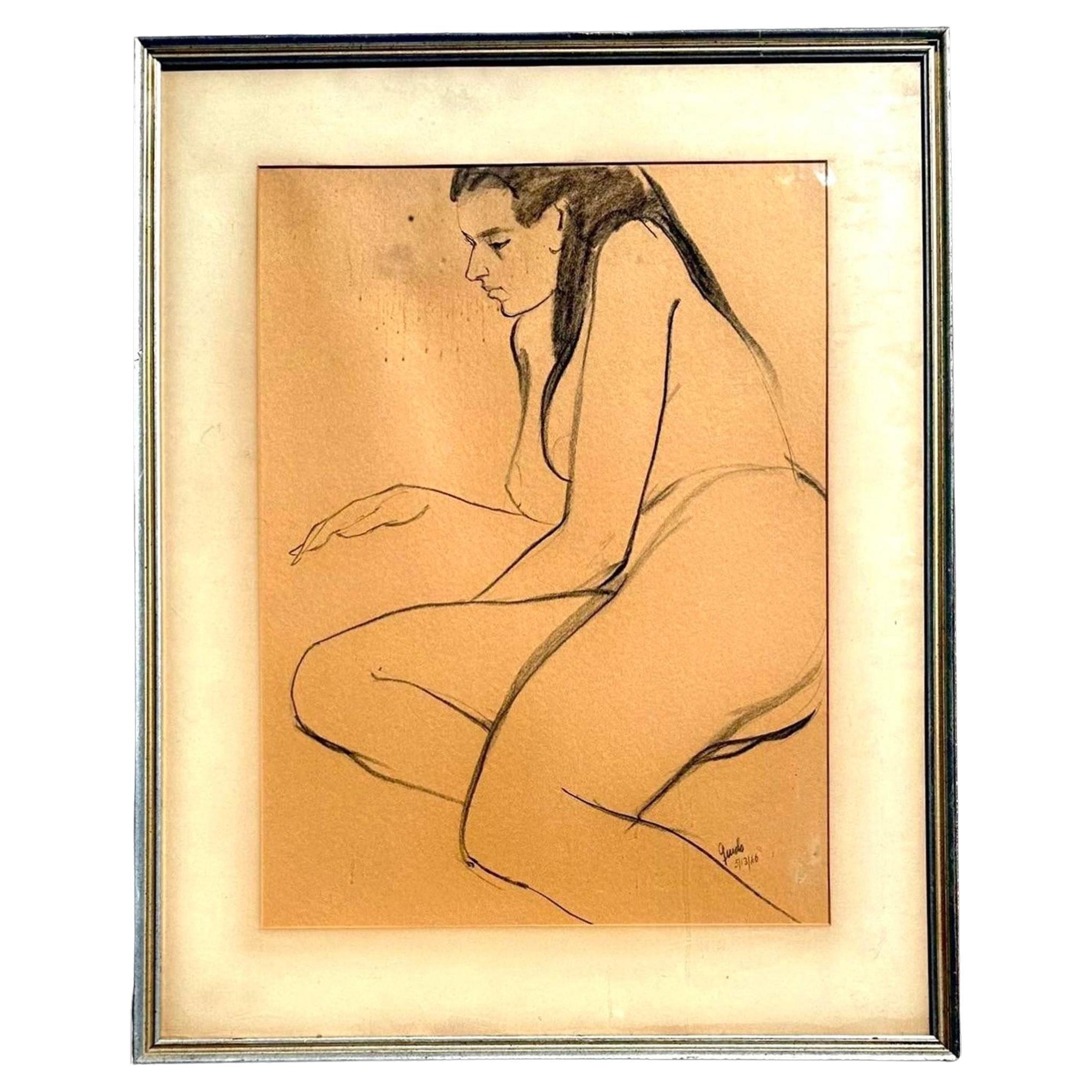 Vintage Original Signed Figure Drawing