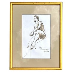 Figura original vintage firmada Dibujo a tinta sobre papel