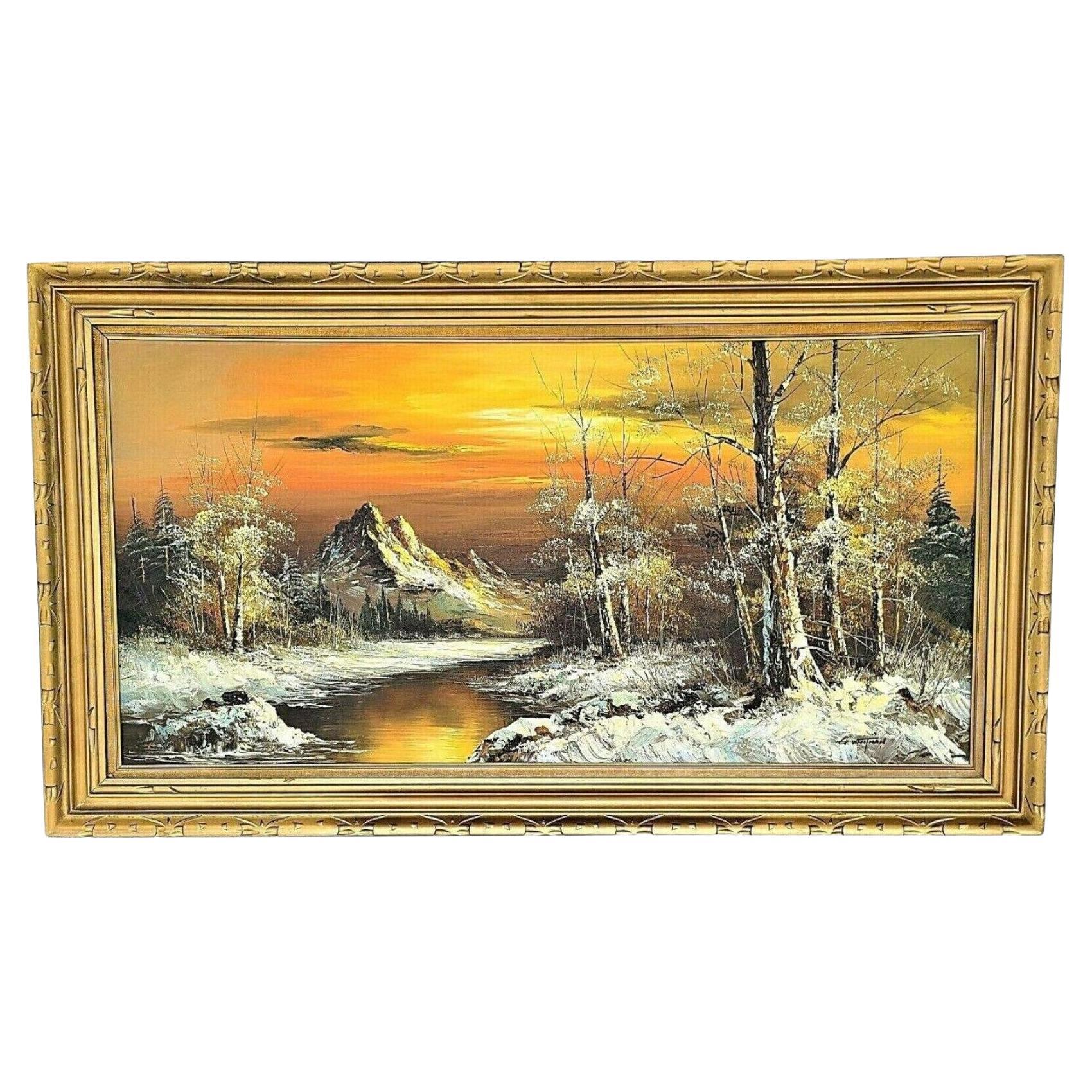 Peinture à l'huile originale de paysage vintage signée G Whitman