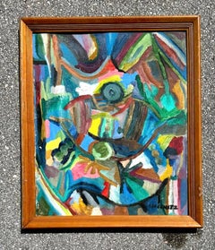 Original signiertes mehrfarbiges abstraktes Vintage-Gemälde, Vintage