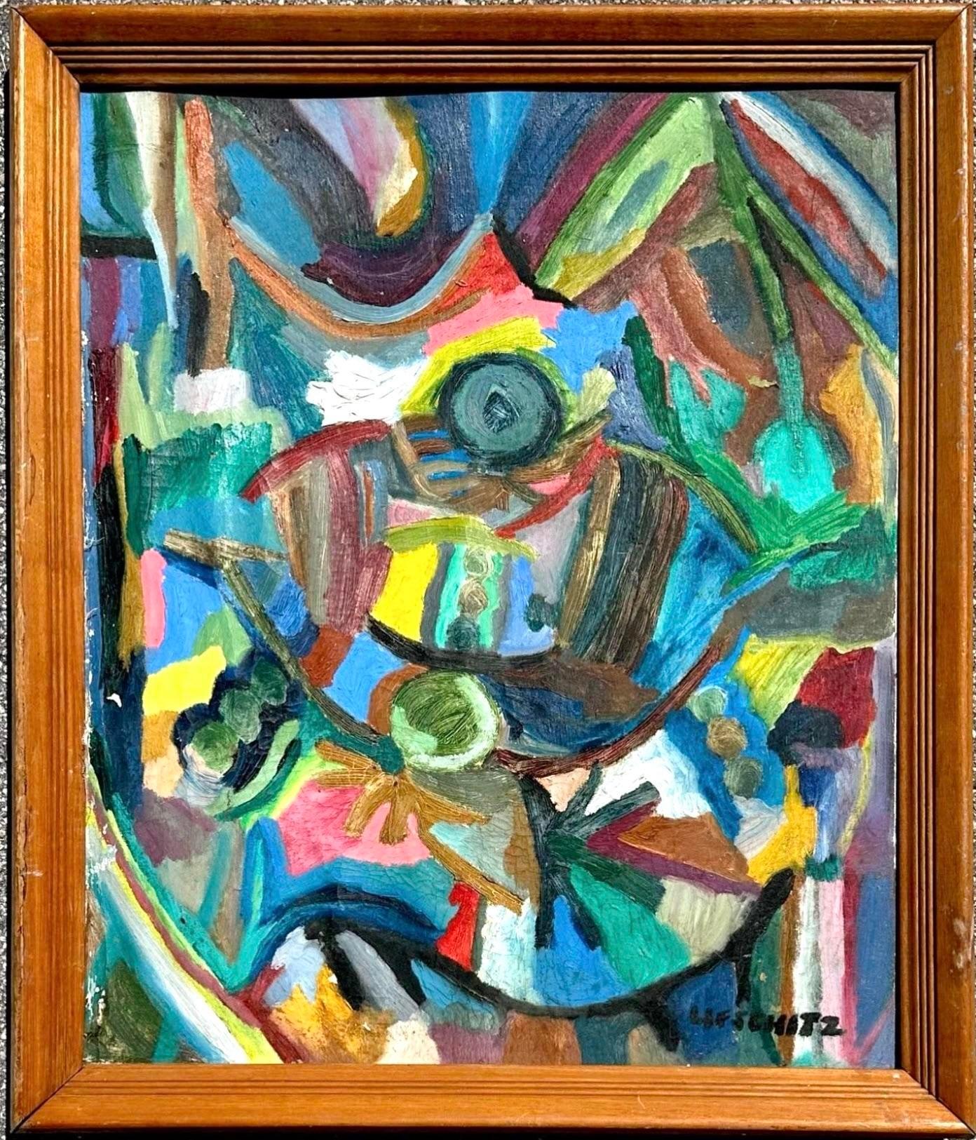 Mid-Century moderno Pittura astratta multicolore vintage originale firmata in vendita