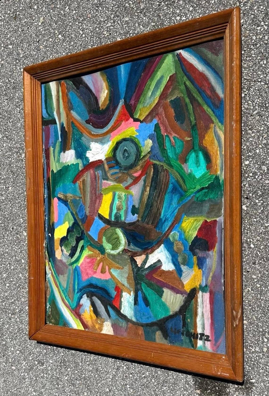 Pittura astratta multicolore vintage originale firmata In condizioni buone in vendita a west palm beach, FL