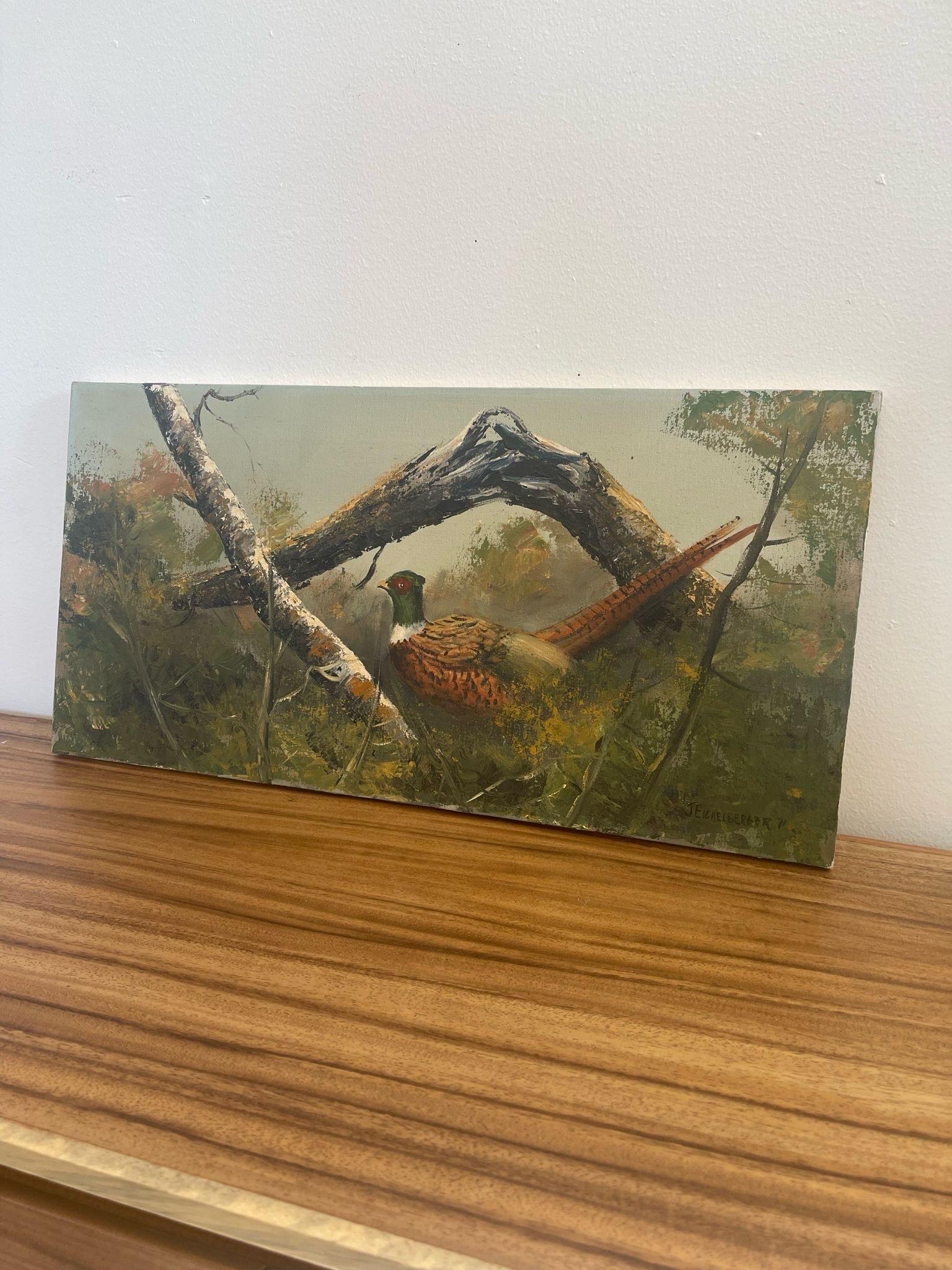 Mid-Century Modern Vintage Original Signed Pheasant Painting on Canvas. Circa 1971 For Sale