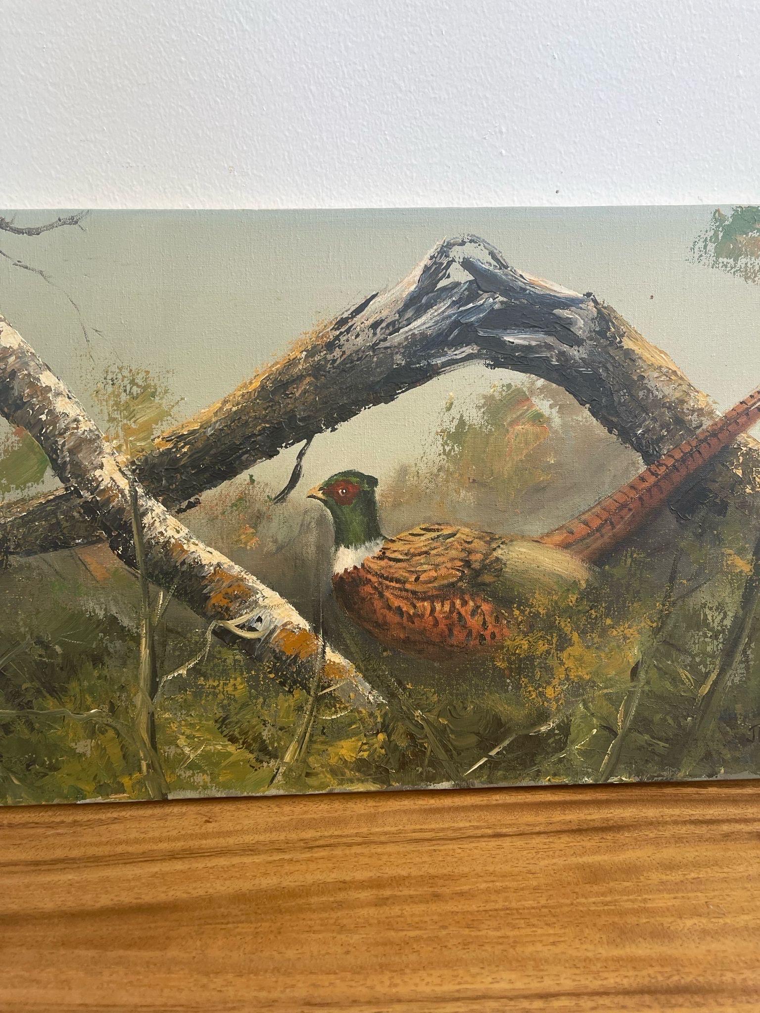 Vintage Original Signed Pheasant Painting on Canvas. Circa 1971 In Good Condition For Sale In Seattle, WA