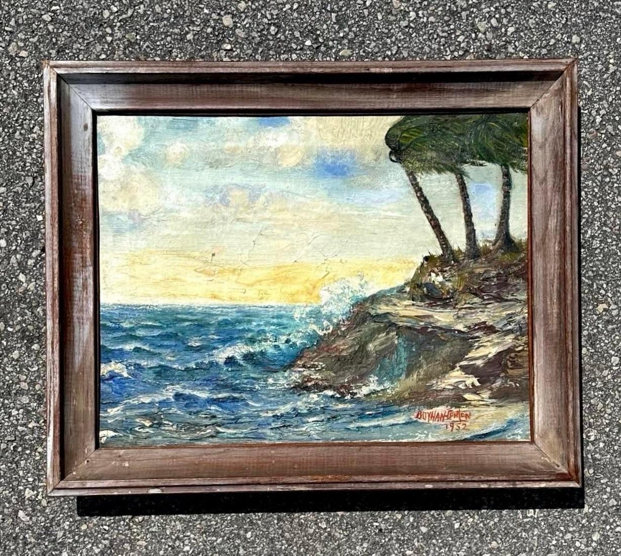 Un favoloso olio su tela originale vintage di Vintage By. Una composizione pittorica in stile impasto. Firmato e datato dall'artista. Acquistato da una proprietà di Palm Beach. 