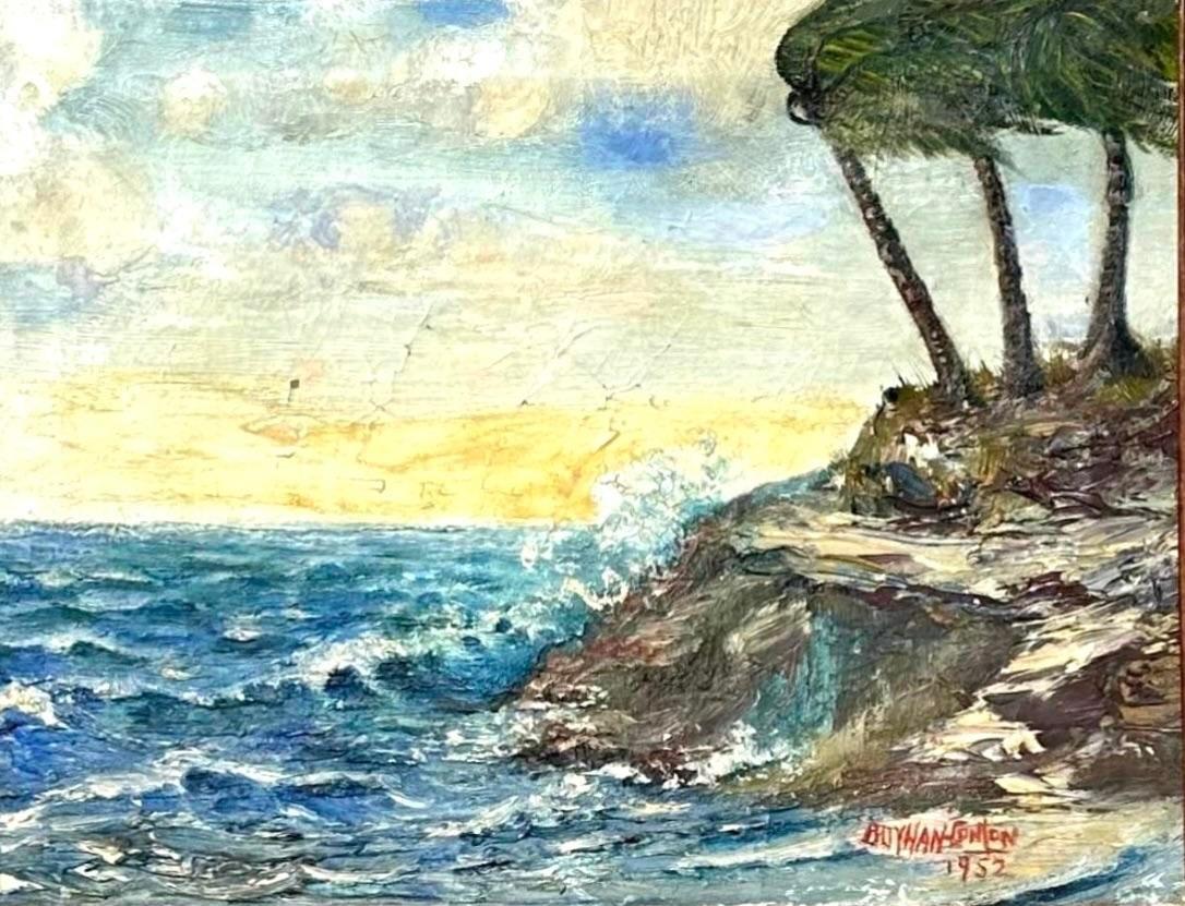 Vintage By, dipinto su tela con firma di un paesaggio marino originale In condizioni buone in vendita a west palm beach, FL