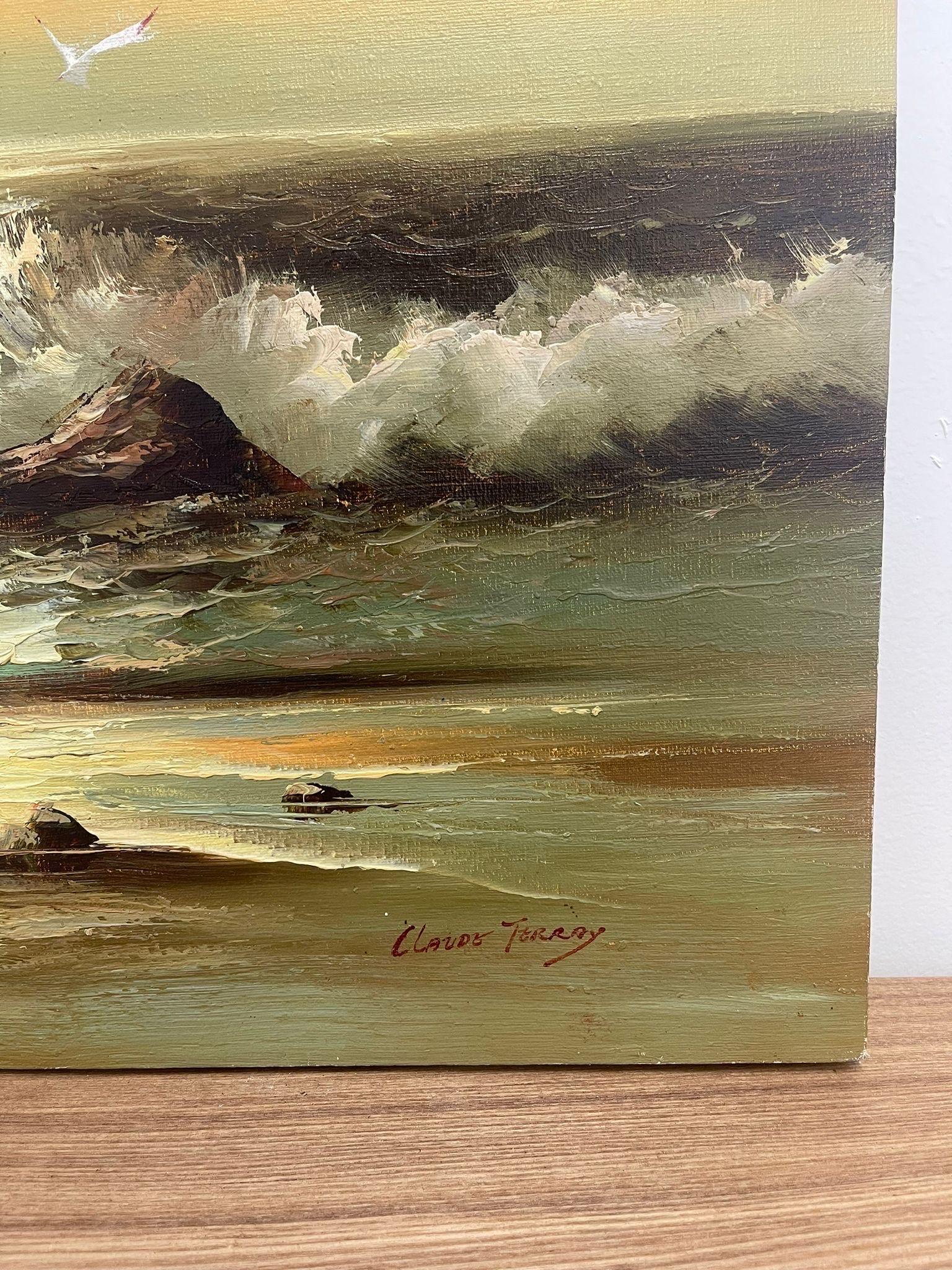 Vintage Original Signed Seascape Painting on Canvas In Good Condition For Sale In Seattle, WA