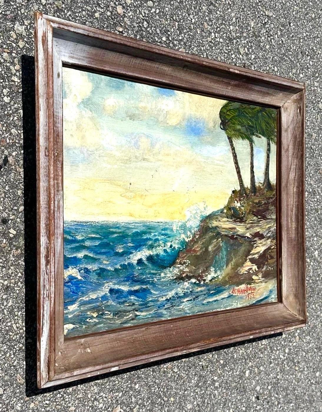 XX secolo Vintage By, dipinto su tela con firma di un paesaggio marino originale in vendita