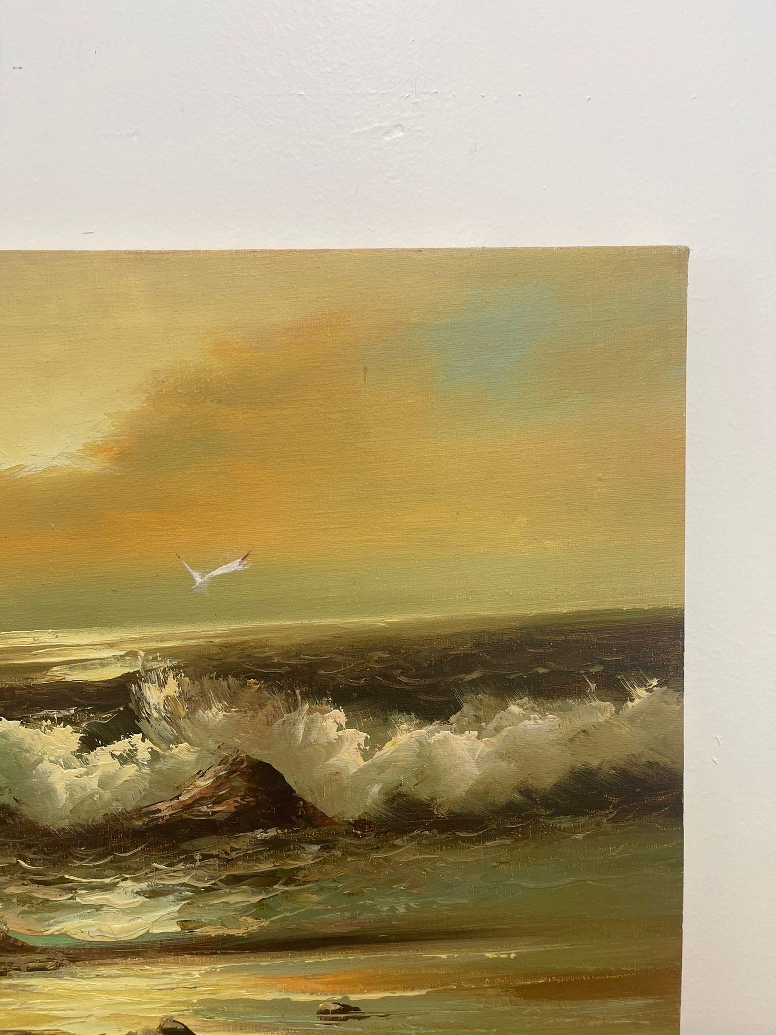 Late 20th Century Vintage Original Signed Seascape Painting on Canvas For Sale
