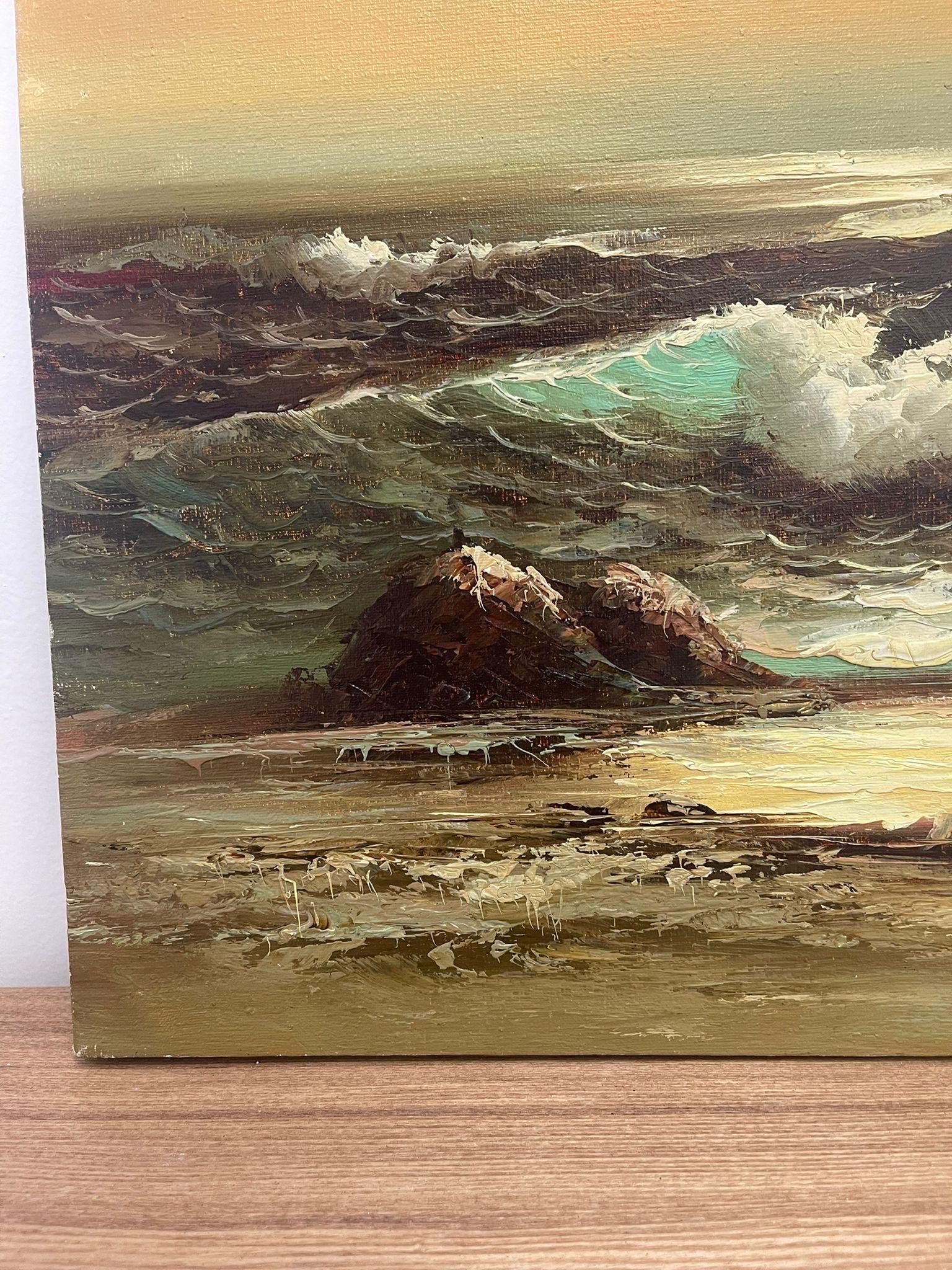 Vintage Original Signed Seascape Painting on Canvas For Sale 1