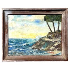 Peinture originale sur toile de paysage marin, signée, d'époque