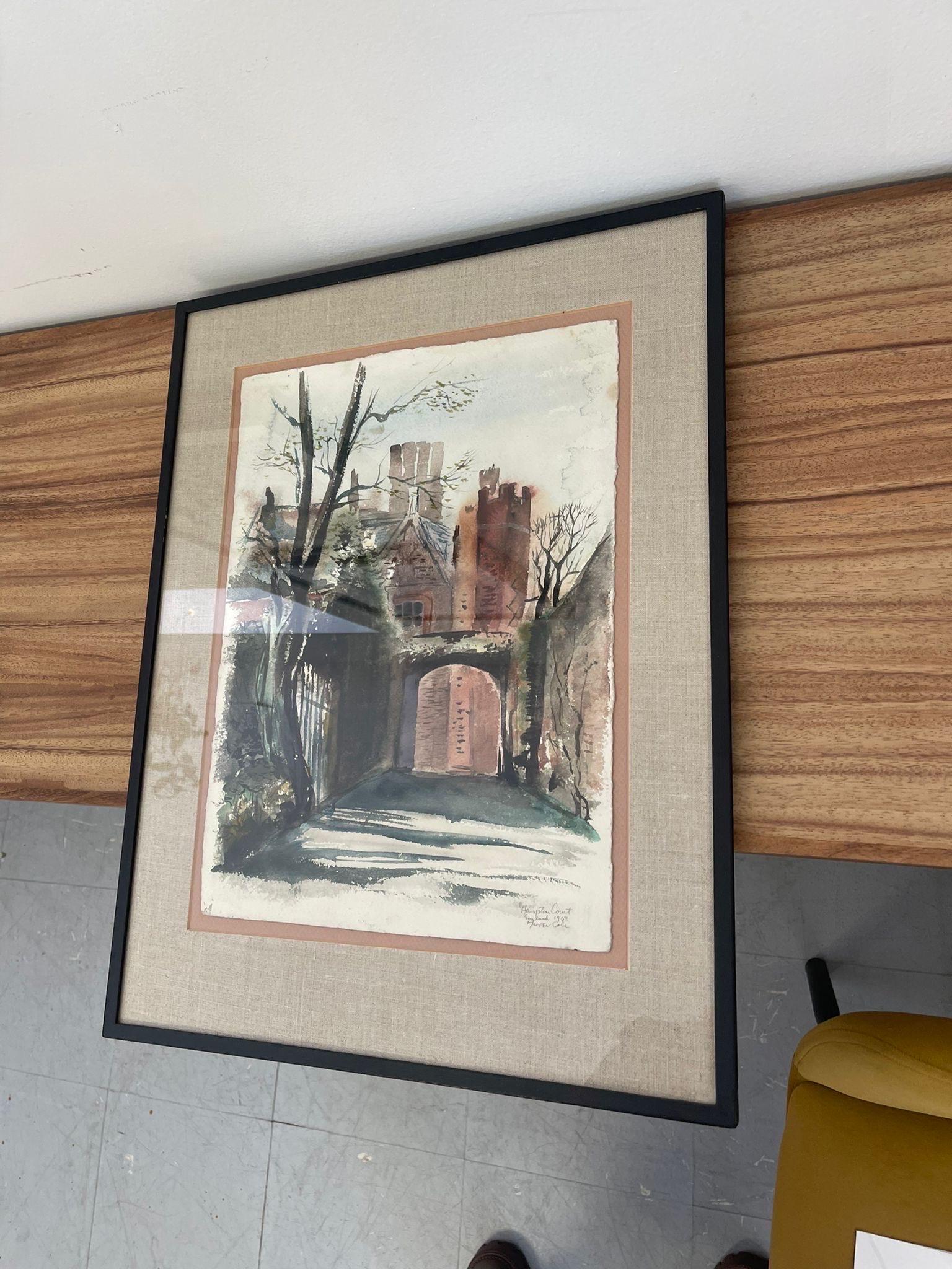 Vintage Original Signed Watercolor Painting Titled “ Hampton Court “  In Good Condition For Sale In Seattle, WA