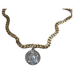 Vintage Original Silver Medal Pendant Gold Plated Chain Necklace