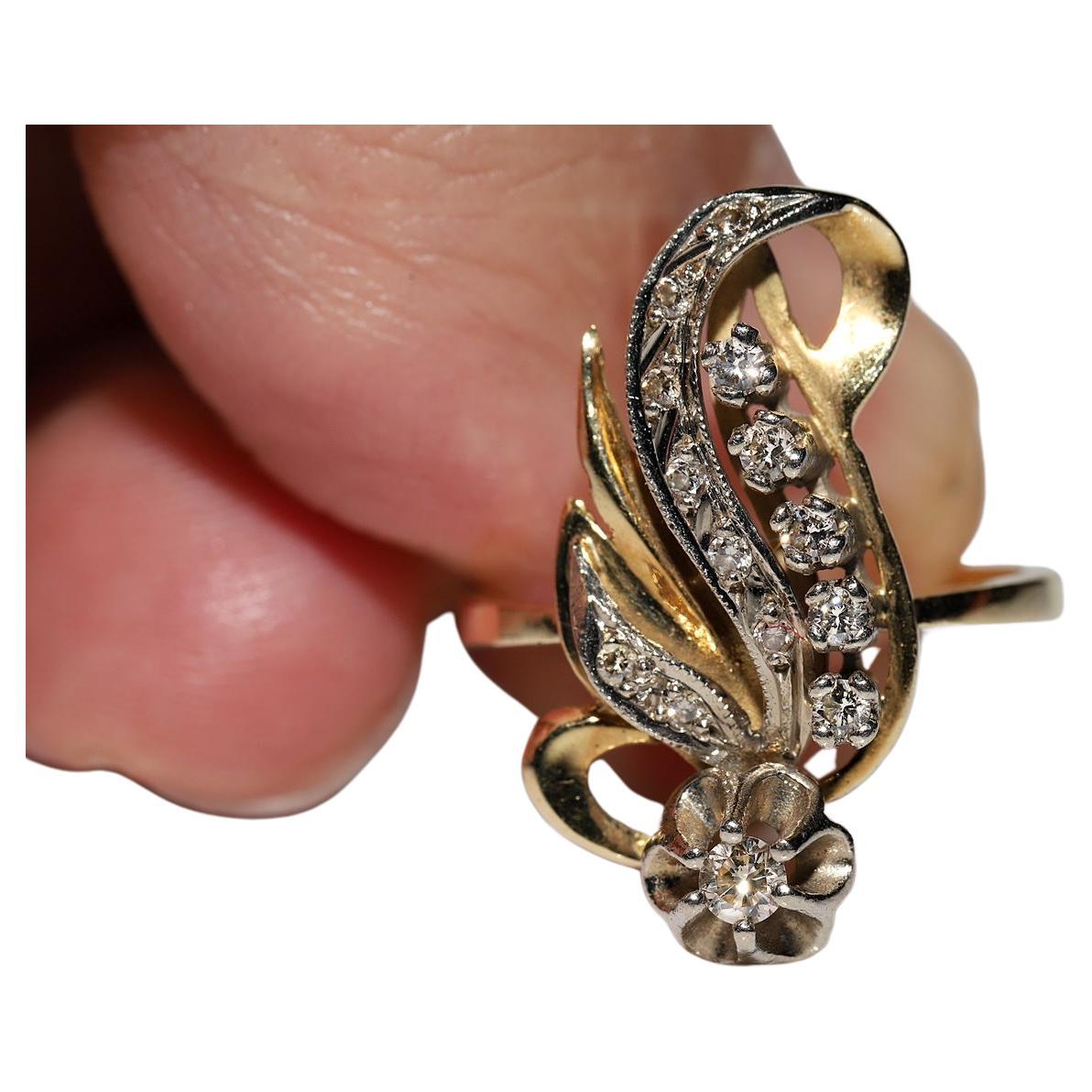Vintage Original  18k Gold Natural Diamond Decorated Flowers Ring