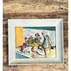 Vintage Original Still Life Oil on Board (Nature morte originale à l'huile sur carton)