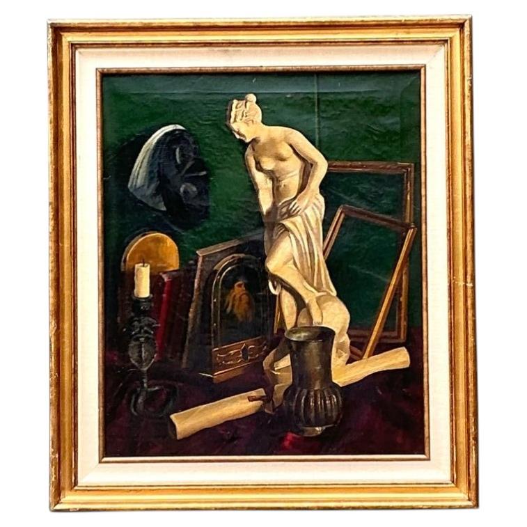 Natura morta originale vintage olio su tela