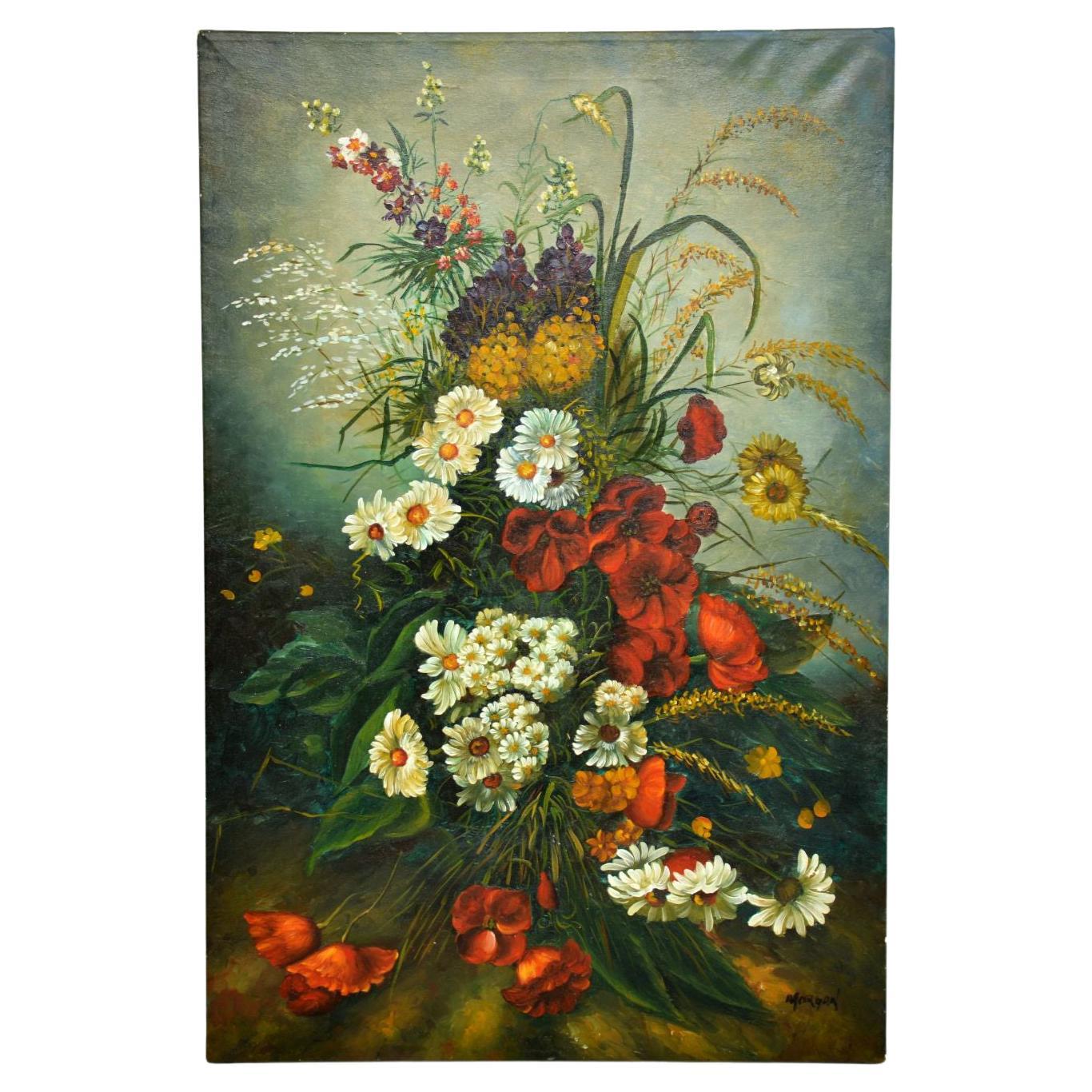 Vintage Original Naturaleza Muerta Pintura al Óleo Artista Firmado "Morgan"