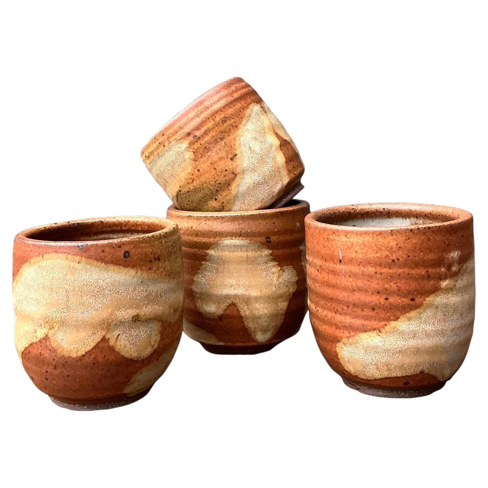 Vintage Original Studio Pottery Cups - Set of 4 For Sale