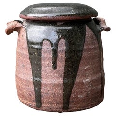 Vintage Original Studio Pottery Drip Glaze Lidded Jar