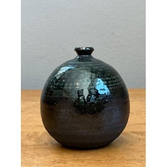 Vintage Original Studio Pottery Green Glaze Weed Vase