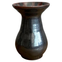 Vintage Original Studio Pottery Vase mit gestreiftem Rand