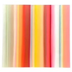 Olio su tela originale d'epoca "Tangerine Spaces Between Trees" a strisce astratte