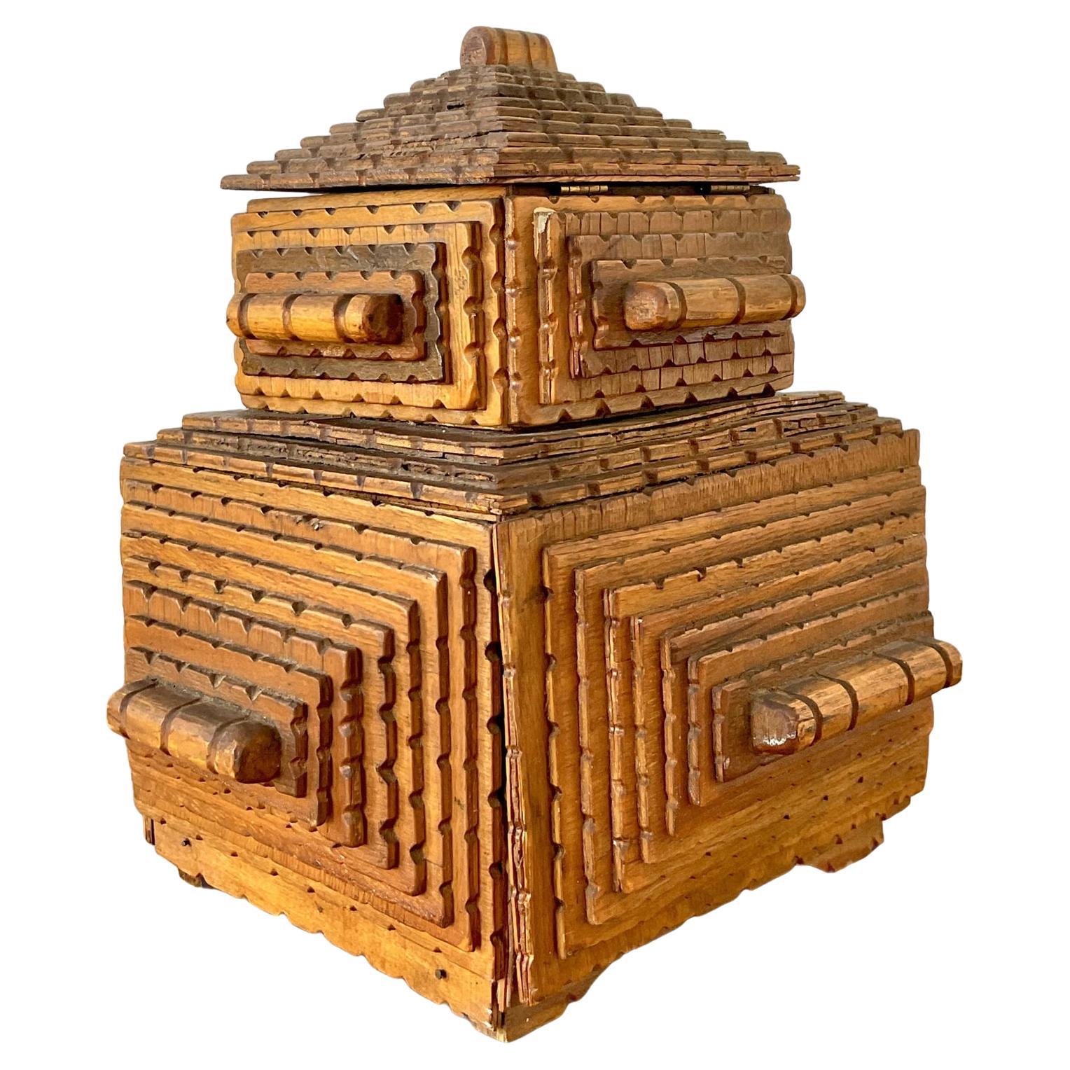 Vintage Original Tramp Art Stacked Box
