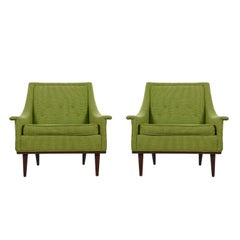 Vintage Original Two-Tone Green Tweed Tufted Lounge Chairs by Selig, circa 1960s