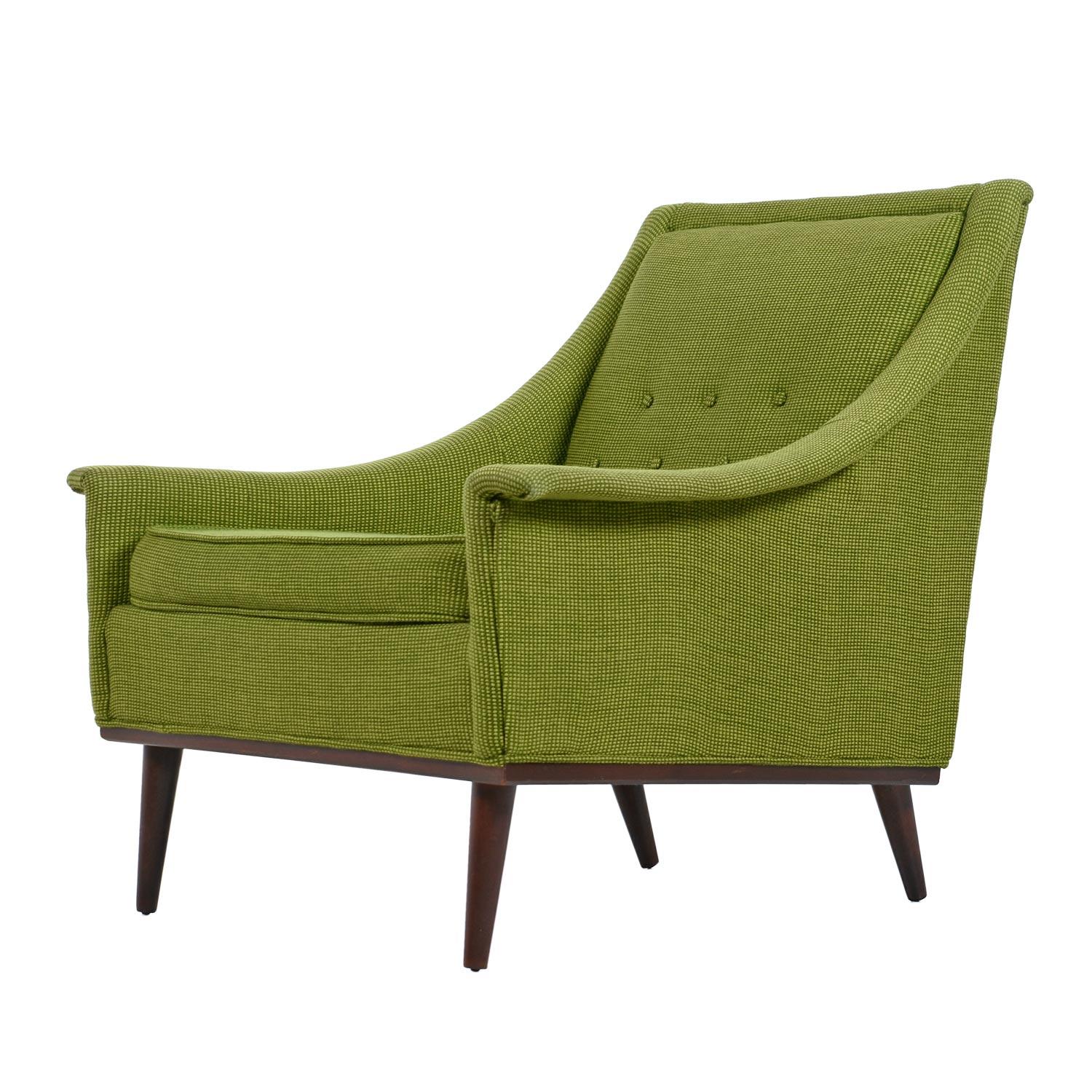 Mid-Century Modern Vintage Original Two-Tone Green Tweed Tufted Lounge Chairs by Selig, circa 1960s