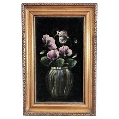 Vintage Original Velvet Flower Oil Painting, Pink Flower Still Life Art