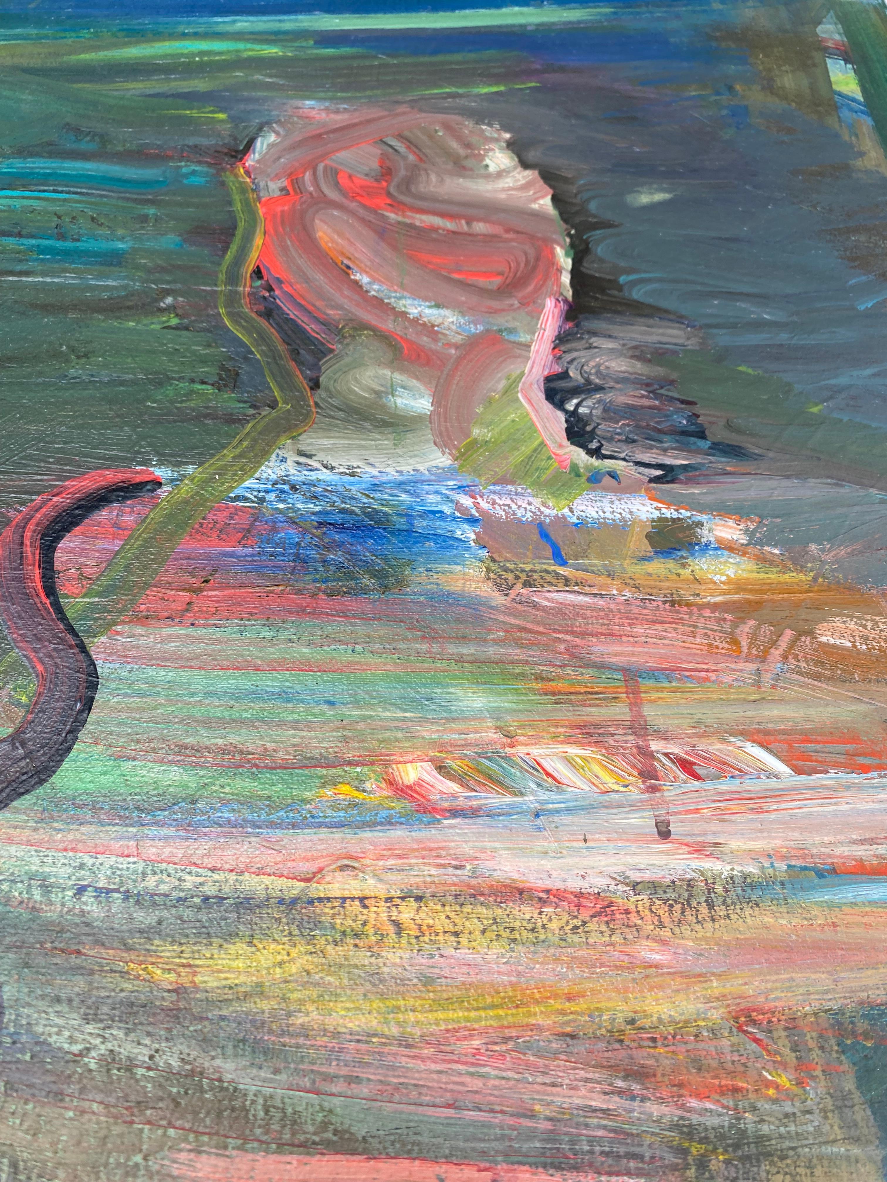 Peinture abstraite figurative vintage de Warren Fischer sur toile de lin.

Est proposée à la vente une peinture abstraite figurative sur toile de lin de l'artiste américain Warren Fischer (1943-2001). Le tableau fait partie de la succession de