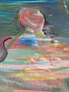 Warren Fischer, peinture abstraite figurative vintage sur toile de lin