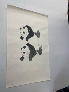 Vintage Original Watercolor Painting of Panda Bear Study.
