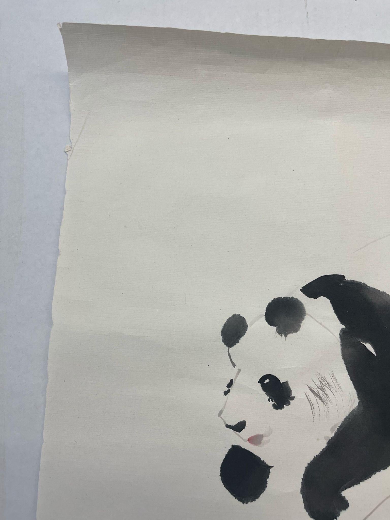 Paper Vintage Original Watercolor Painting of Panda Bear Study. For Sale