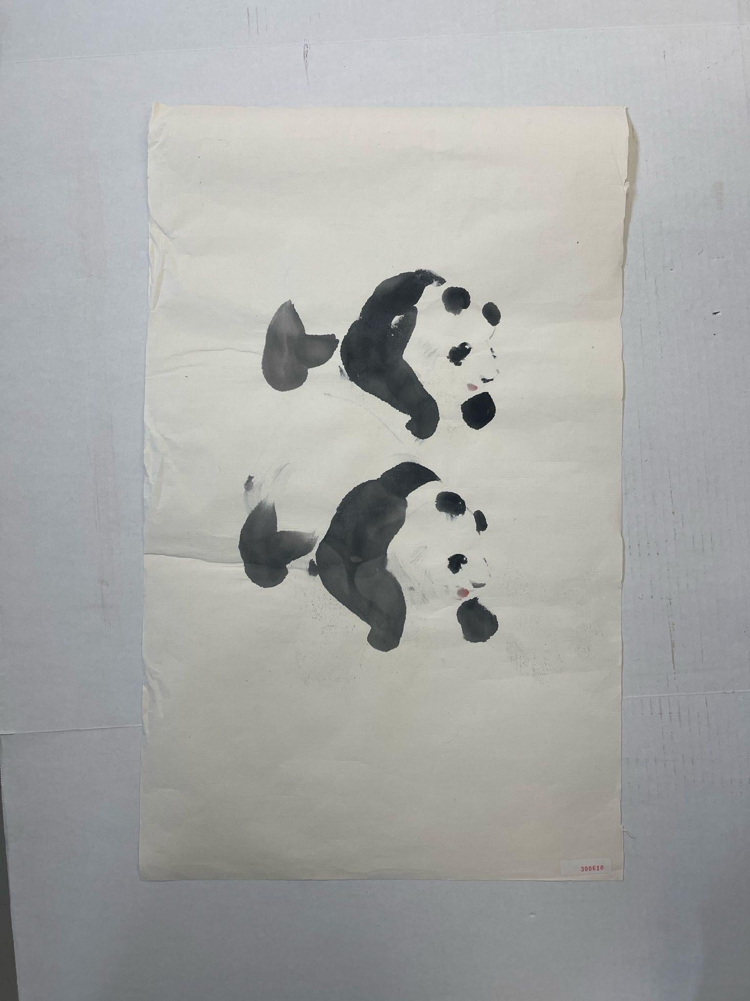 Vintage Original Watercolor Painting of Panda Bear Study. For Sale 1