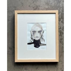 Vintage Original Watercolor Portrait on Paper