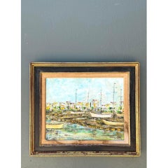 Vintage Original Waterfront Original Oil Painting on Canvas