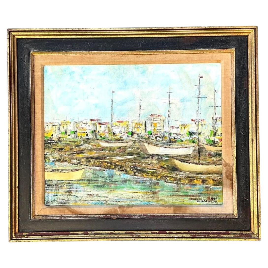 Vintage Original Waterfront Original Ölgemälde auf Leinwand