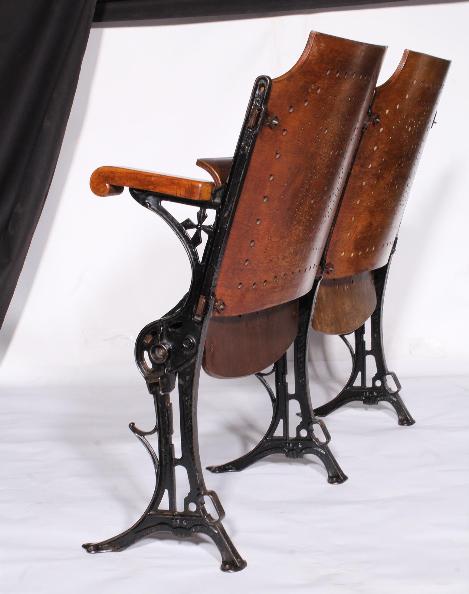 Vintage Original Wood and Steel Folding Theater Seats, Set of 2 2