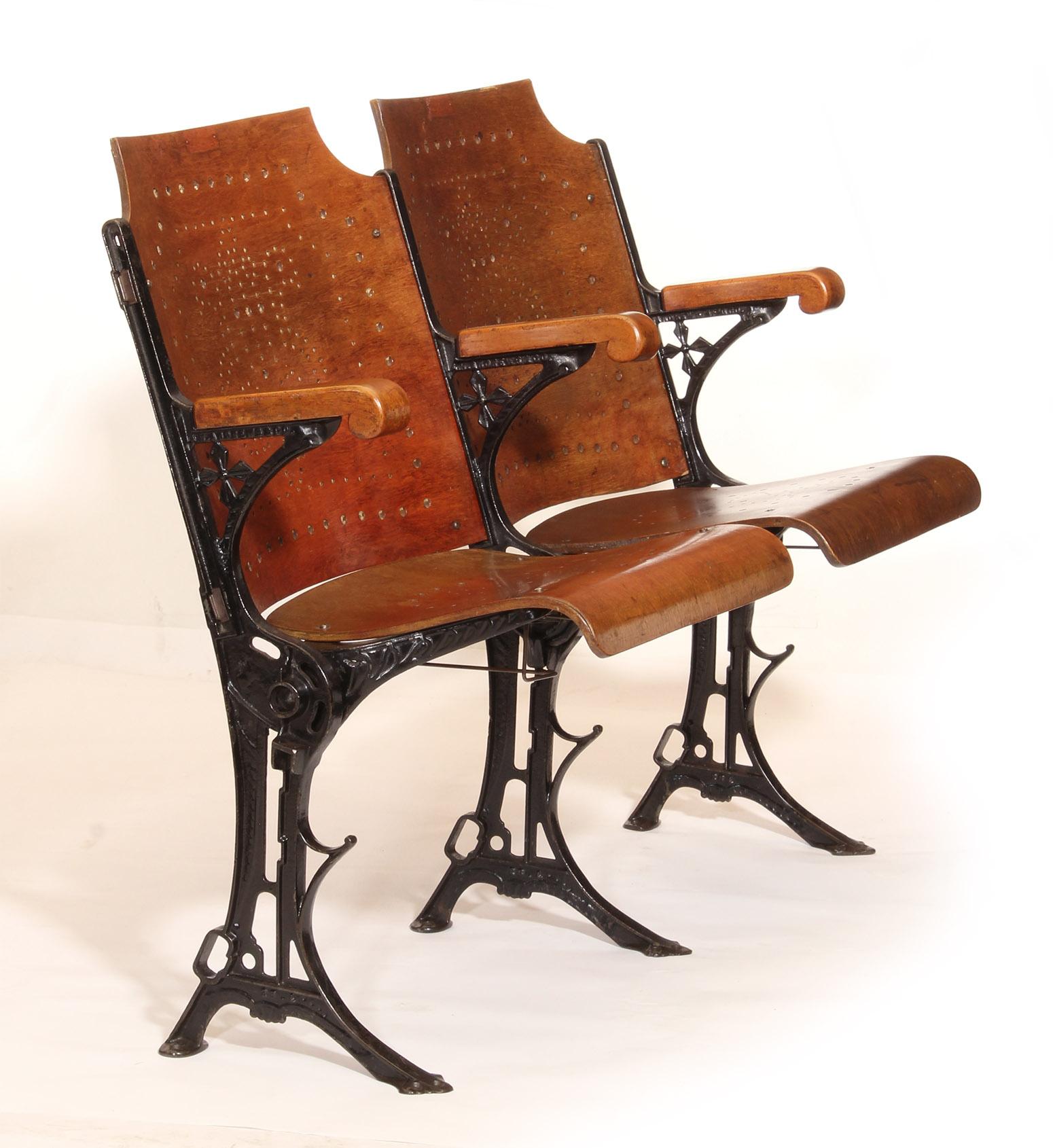 American Vintage Original Wood and Steel Folding Theater Seats, Set of 2