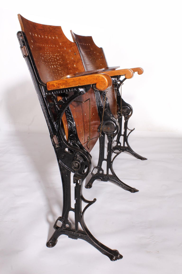 Vintage Original Wood and Steel Folding Theater Seats, Set of 2 at 1stDibs