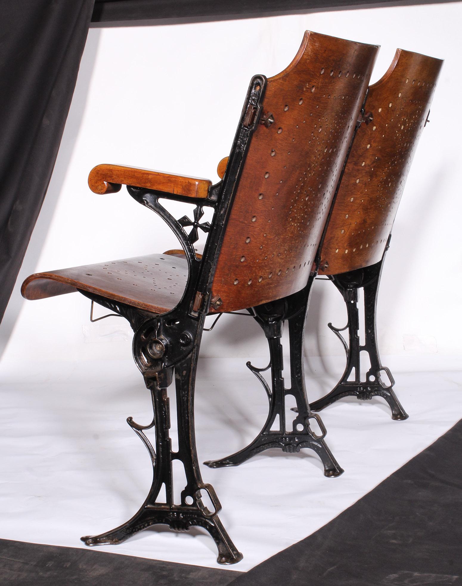 Vintage Original Wood and Steel Folding Theater Seats, Set of 2 3