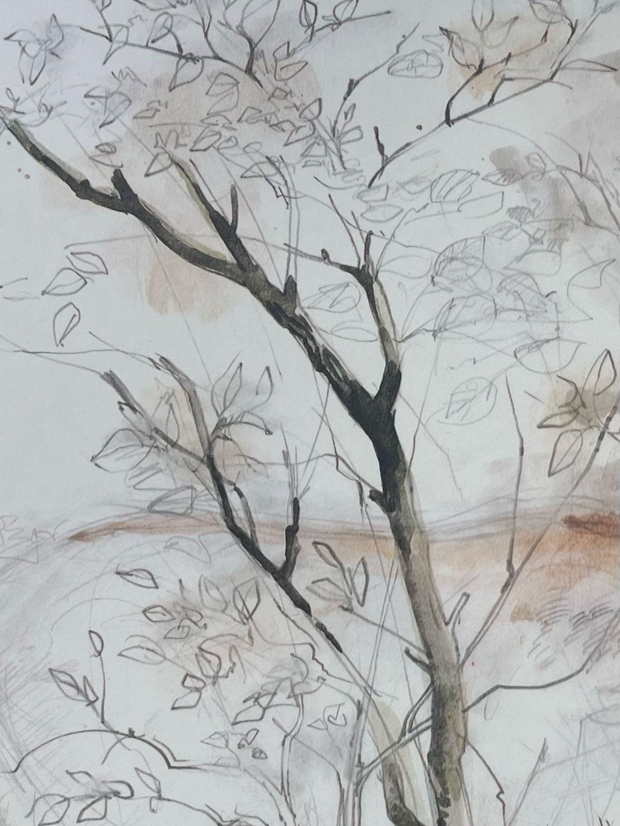 Œuvre d'art vintage originale encadrée et signée de cerfs et d'arbres en vente 1