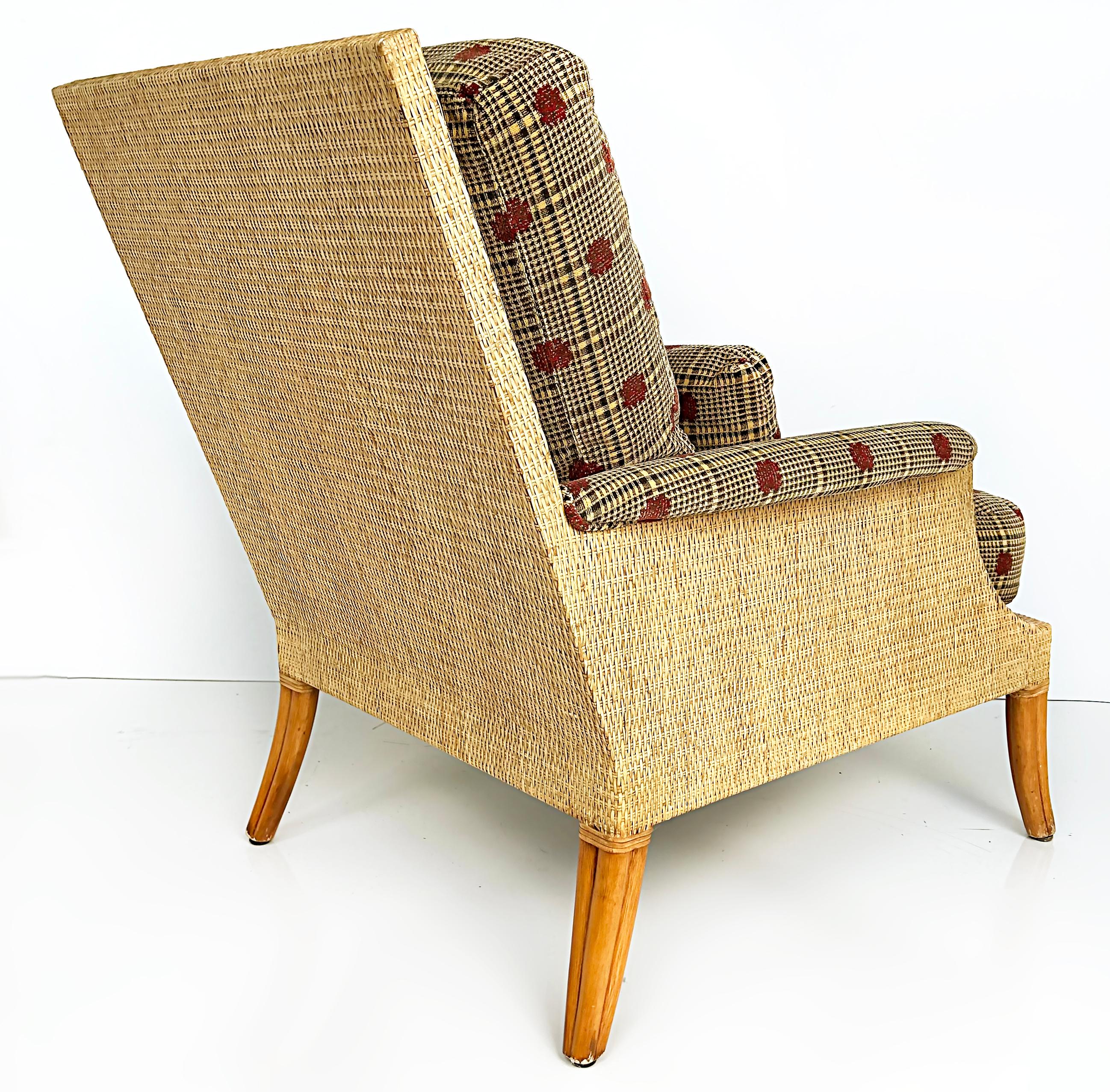 Fabric Vintage Orlando Diaz-Azcuy Club Chairs, McGuire Furniture San Francisco, Pair