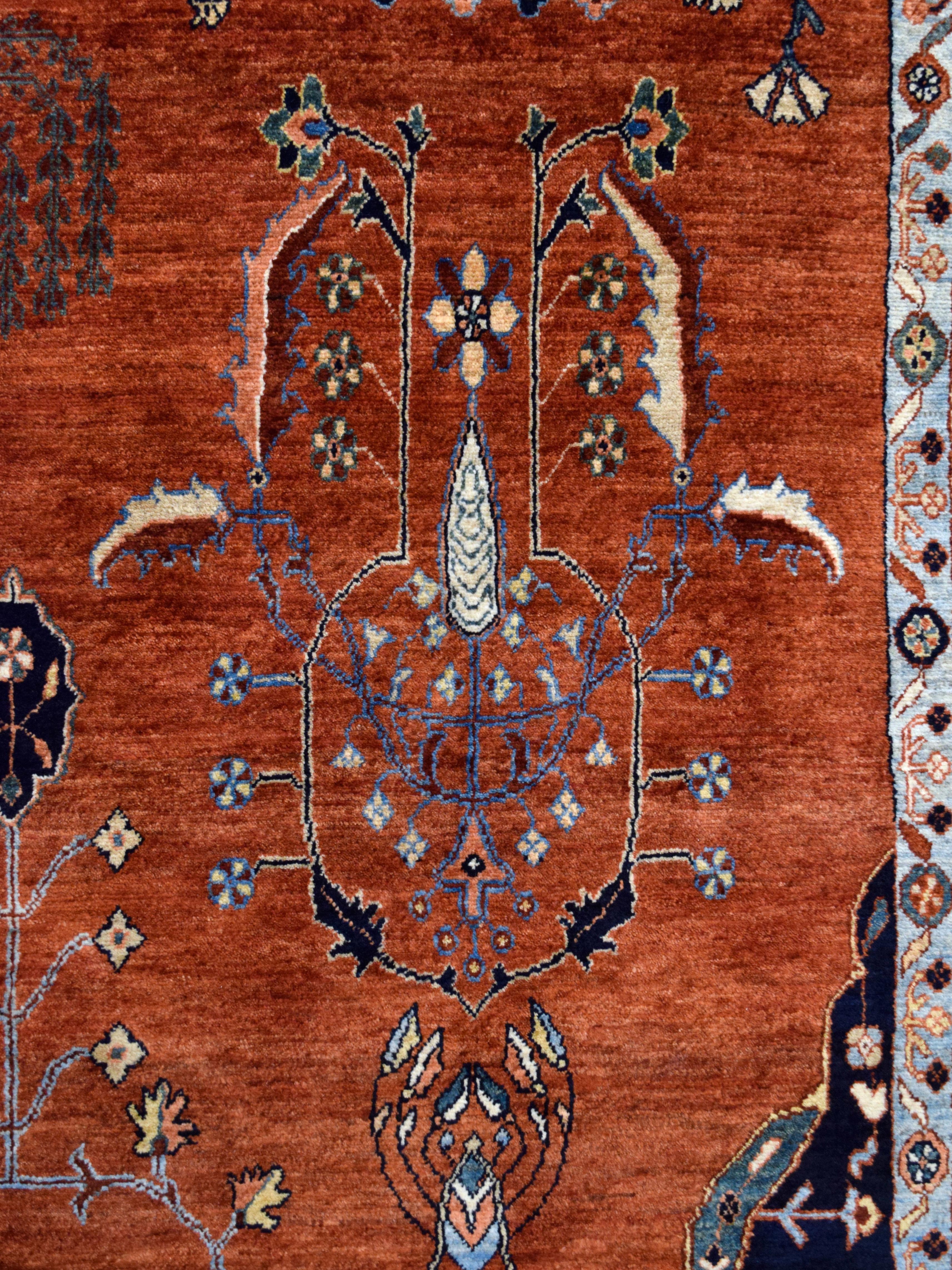 Sarouk Farahan Hand-Knotted Mohajeran Sarouk Persian Carpet, Wool, Red, 9' x 12' For Sale