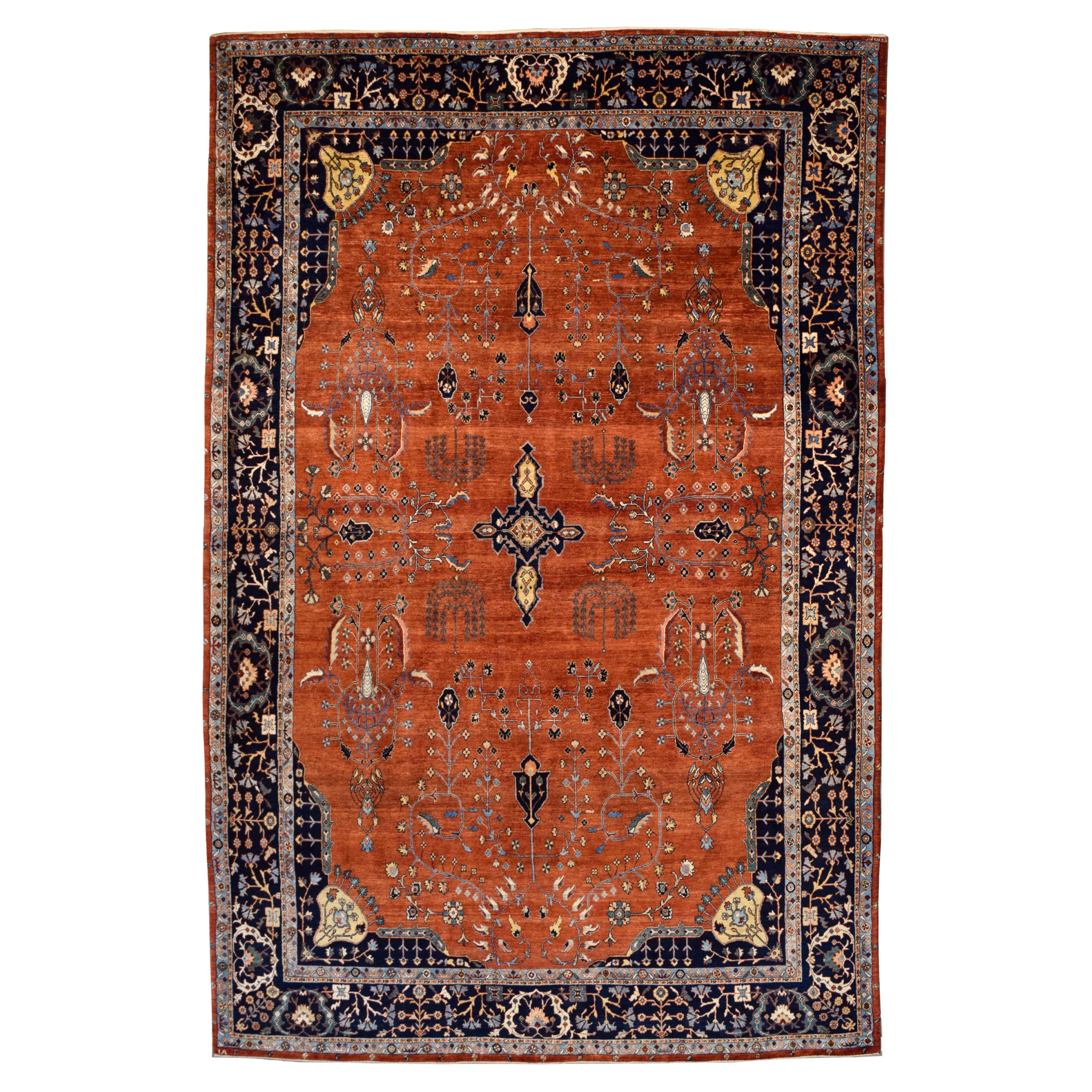 Vintage Hand-Knotted Mohajeran Sarouk Persian Carpet, Wool, Red, 9' x 12'