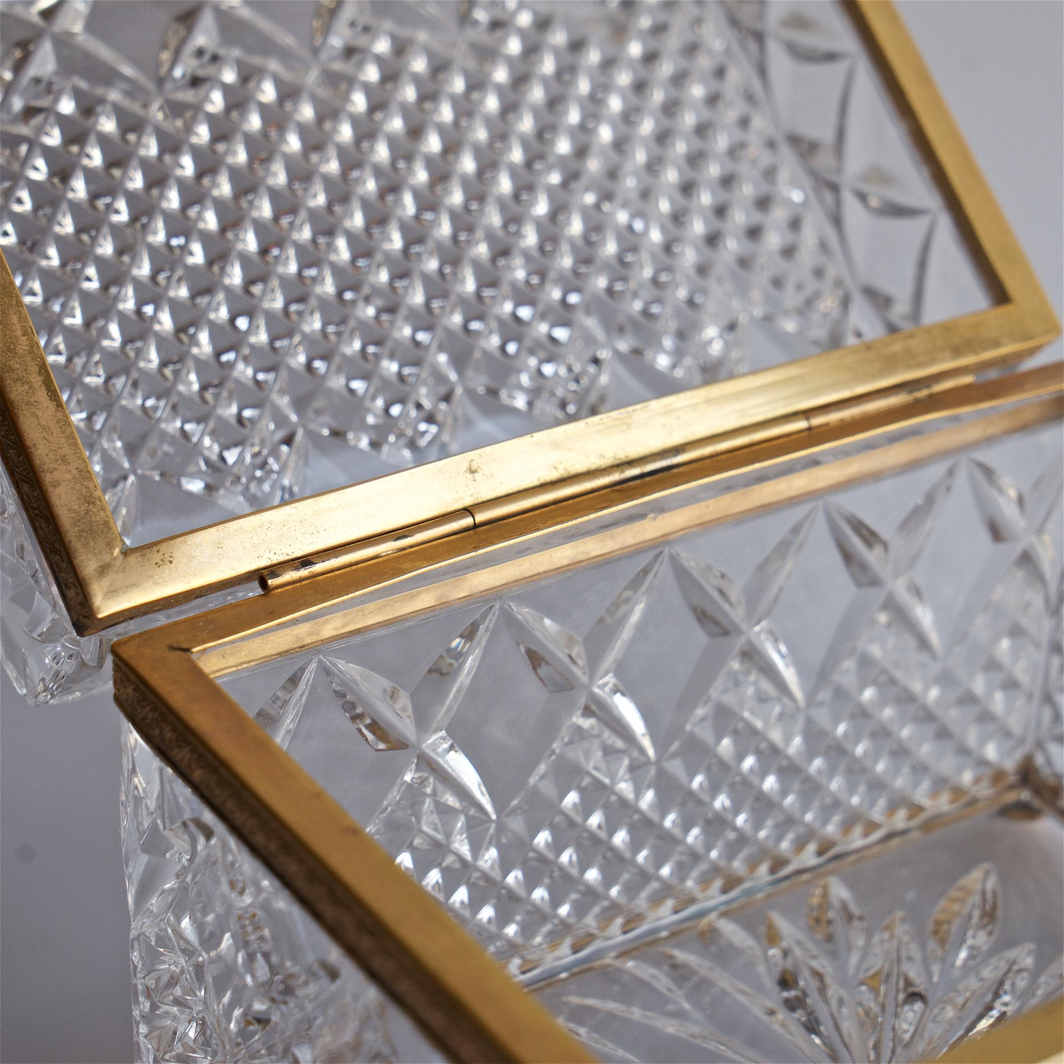 Vintage Ormolu Jewelry Box Sugar Casket Cut Glass Crystal Gilt French Brass Trim 2